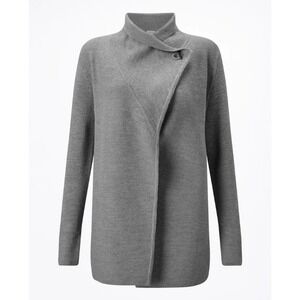 Jigsaw Ring Fastening Pique Cardigan Grey 100% Wool Sweater Size Large